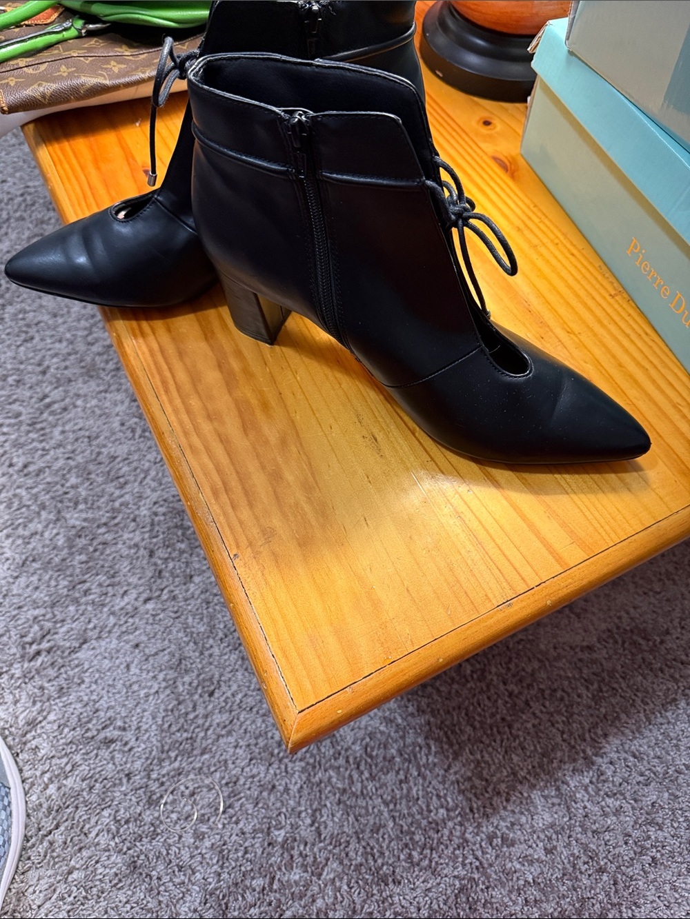 comfortview Black Pointed Lace-Up Ankle Heeled Boots